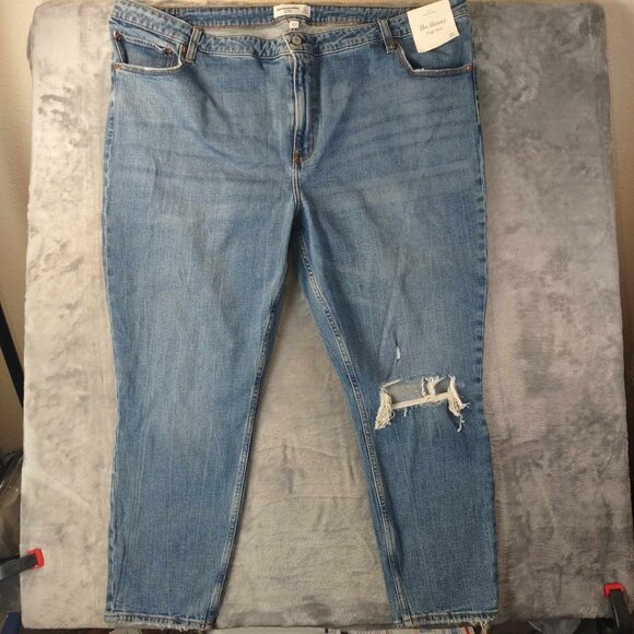 Abercrombie & Fitch The Skinny High Rise Curve Love jeans 37/24 blue ripped knee - Picture 1 of 11